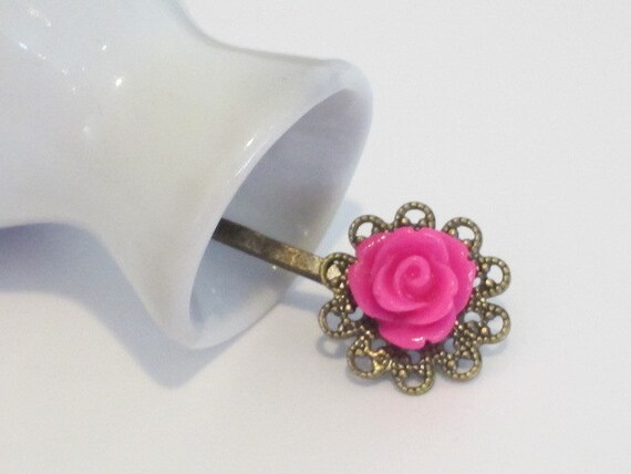 Vintage Inspired Lucite Flower Bobby Pins - Mini Rose on Filigree Frame