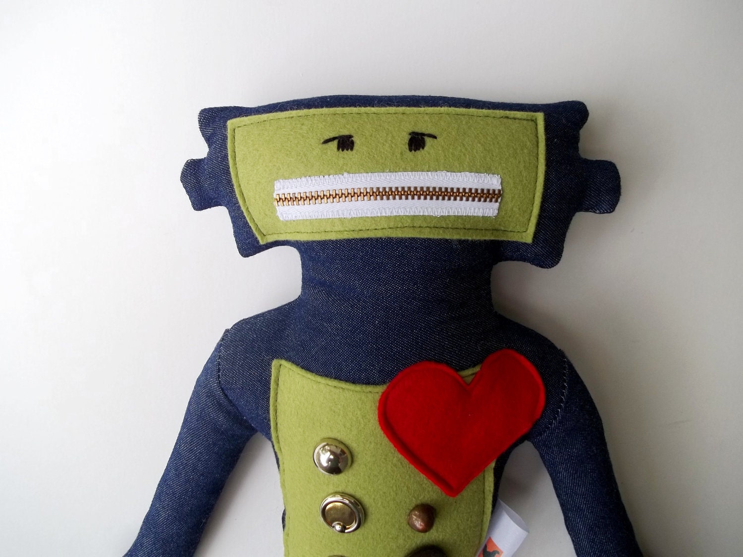 Robot Plushie with Big Red Heart