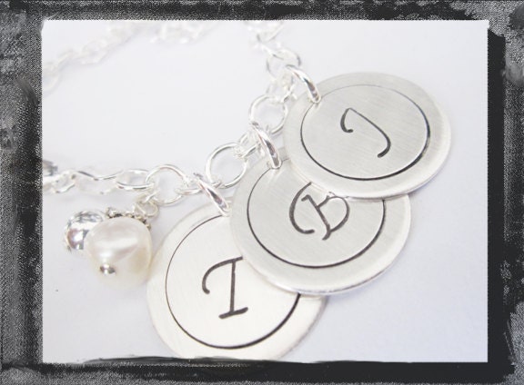 Hand Stamped Sterling Silver CIRCLES discs....Initial Charm Bracelet