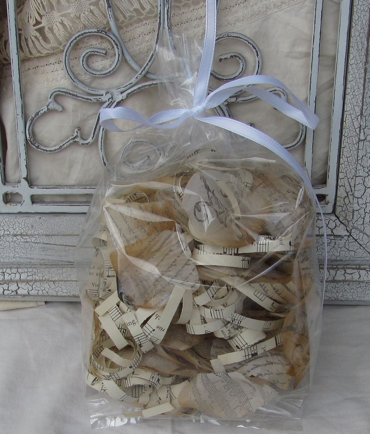 Hand Stamped Flower Petals And Vintage Sheets of Music by My Broken Art on Etsy