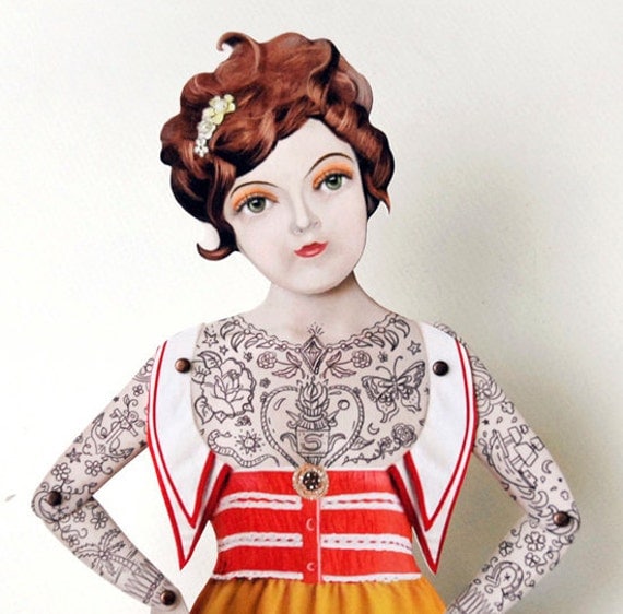 Victorian Tattooed Lady Paper Puppet Doll From crankbunny