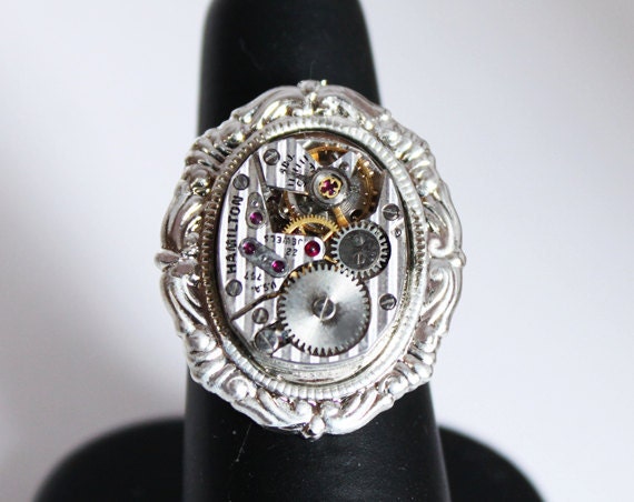  Watch Movement Adjustable Men Victorian Steampunk Ring Wedding Gift
