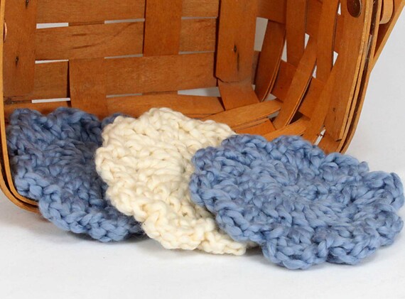 Organic Cotton Flower Face Cloth - Set of 3 - Dusky Blue and Almond