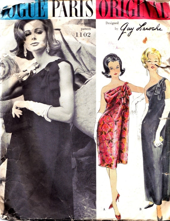 Vogue 1102 by Guy Laroche Vogue 1102 by Guy Laroche 1960s one-shouldered evening dress pattern