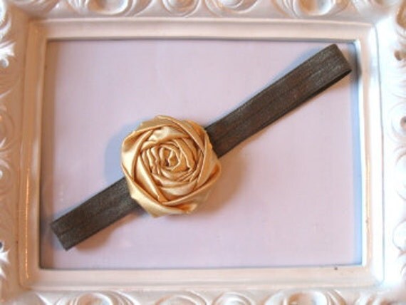 Sunshine yellow fabric flower satin headband stretch elastic