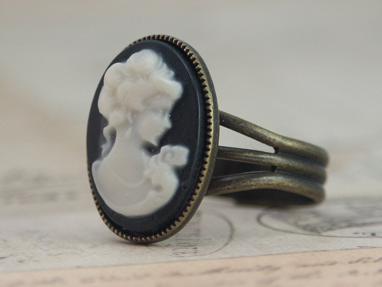 Cameo Ring Black & White- Brass Handmade by Inspired by Elizabeth