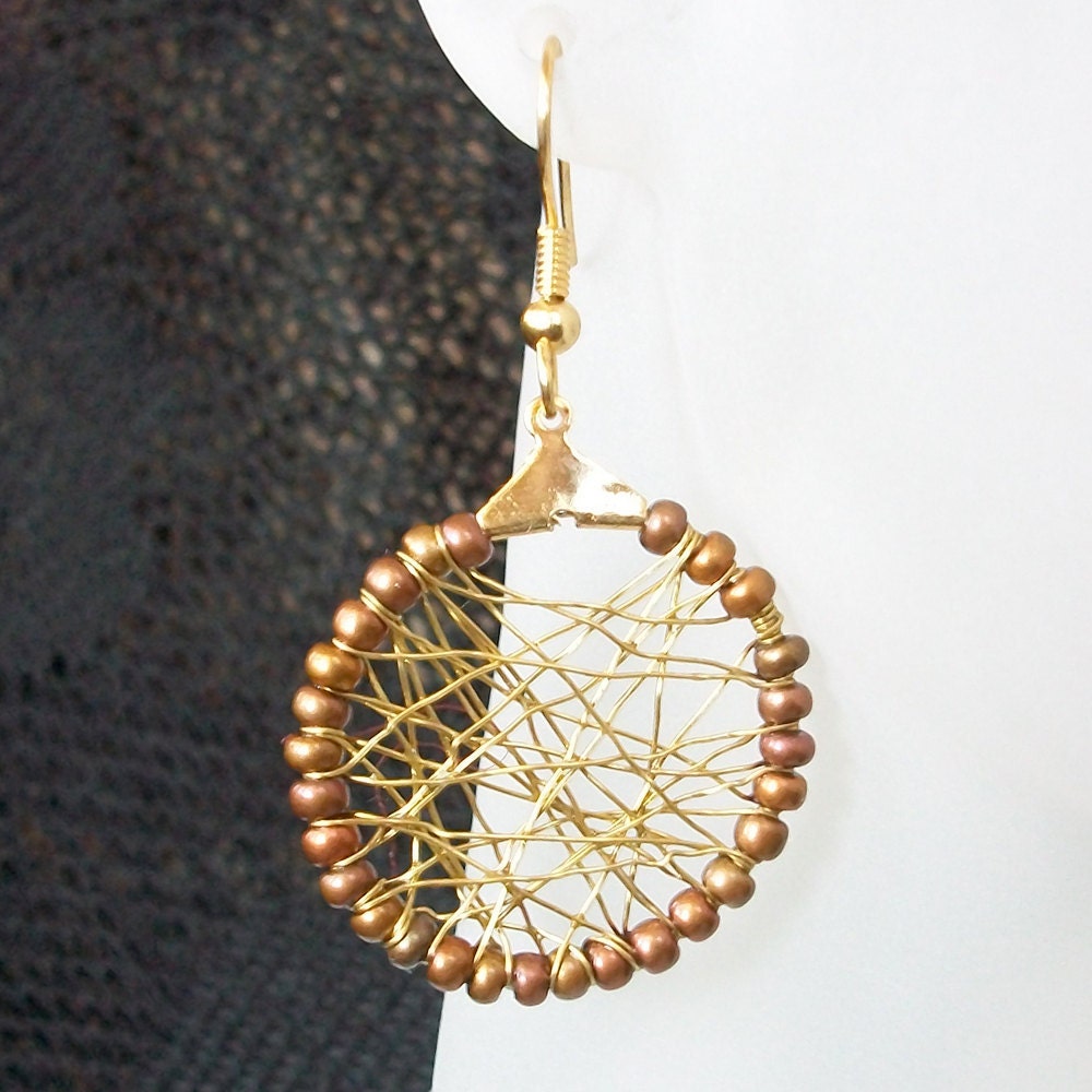 Brass and Bronze Wire Wrapped Earrings