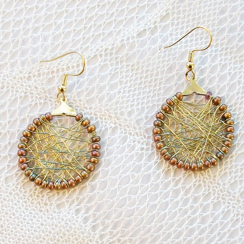 Brass and Bronze Wire Wrapped Earrings