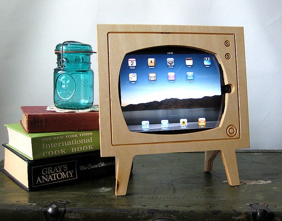 Handmade Natural Wood Retro TV Ipad Dock