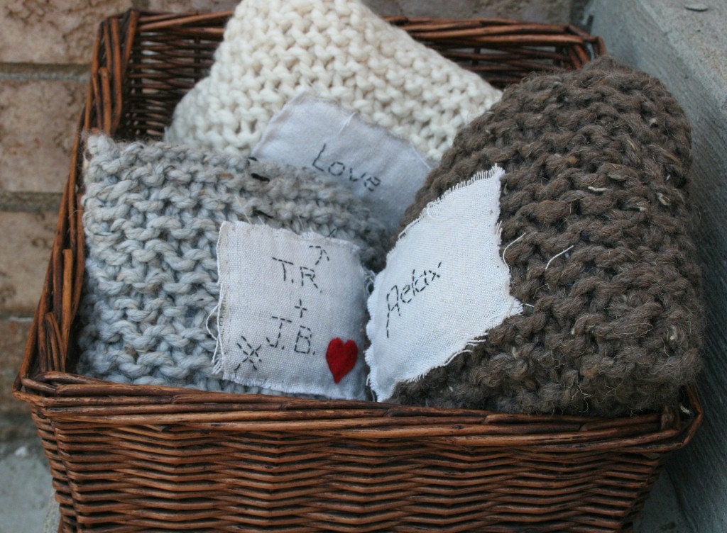 Customize Handknit Pillow with Words That You Choose...anniversary gift, wedding gift, birthday gift, home decor