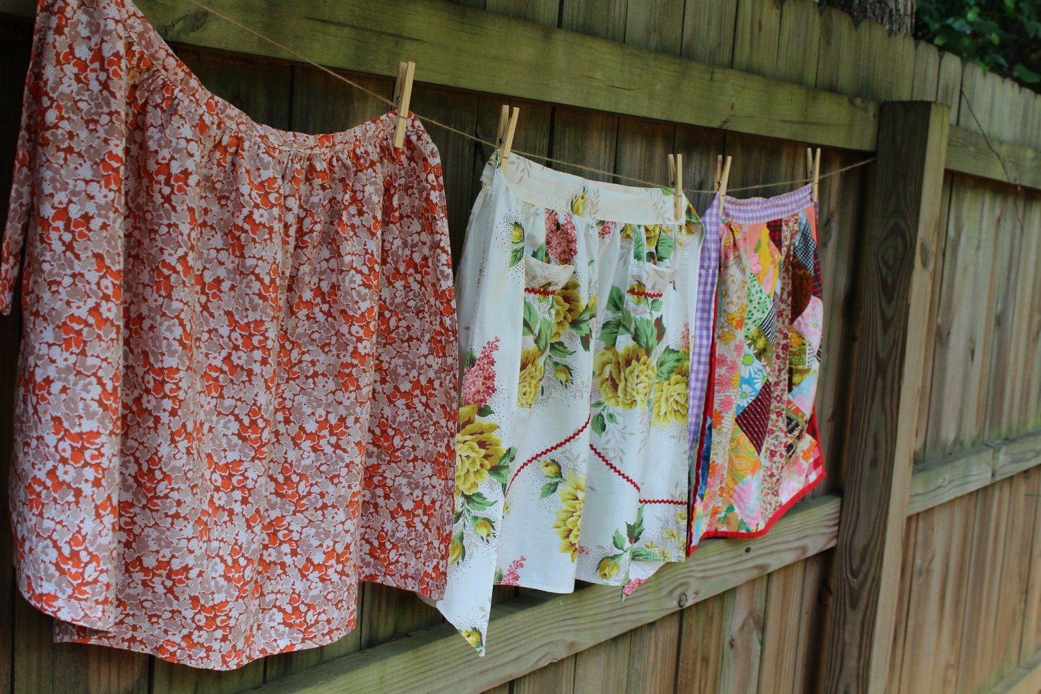 Apron - Vintage Half Apron - Orange and Tan Calico Floral - Cotton Feedsack