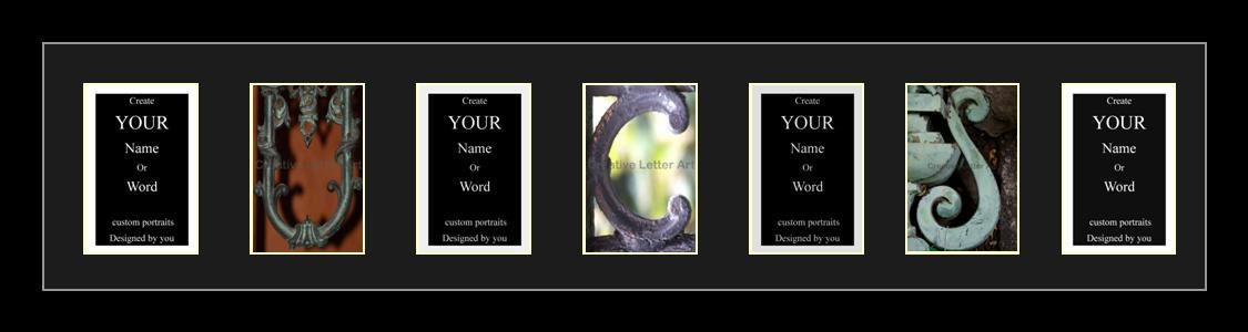 7 Opening 12x38 Frame with Black Mat to hold 4x6 Alphabet photographs for Name, Special Word or collage