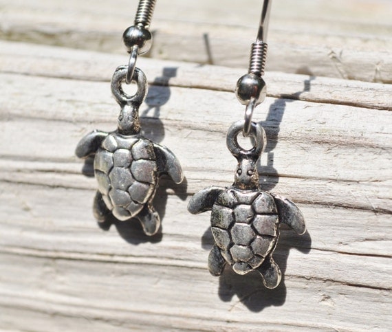 Turtle earrings in rustic metals