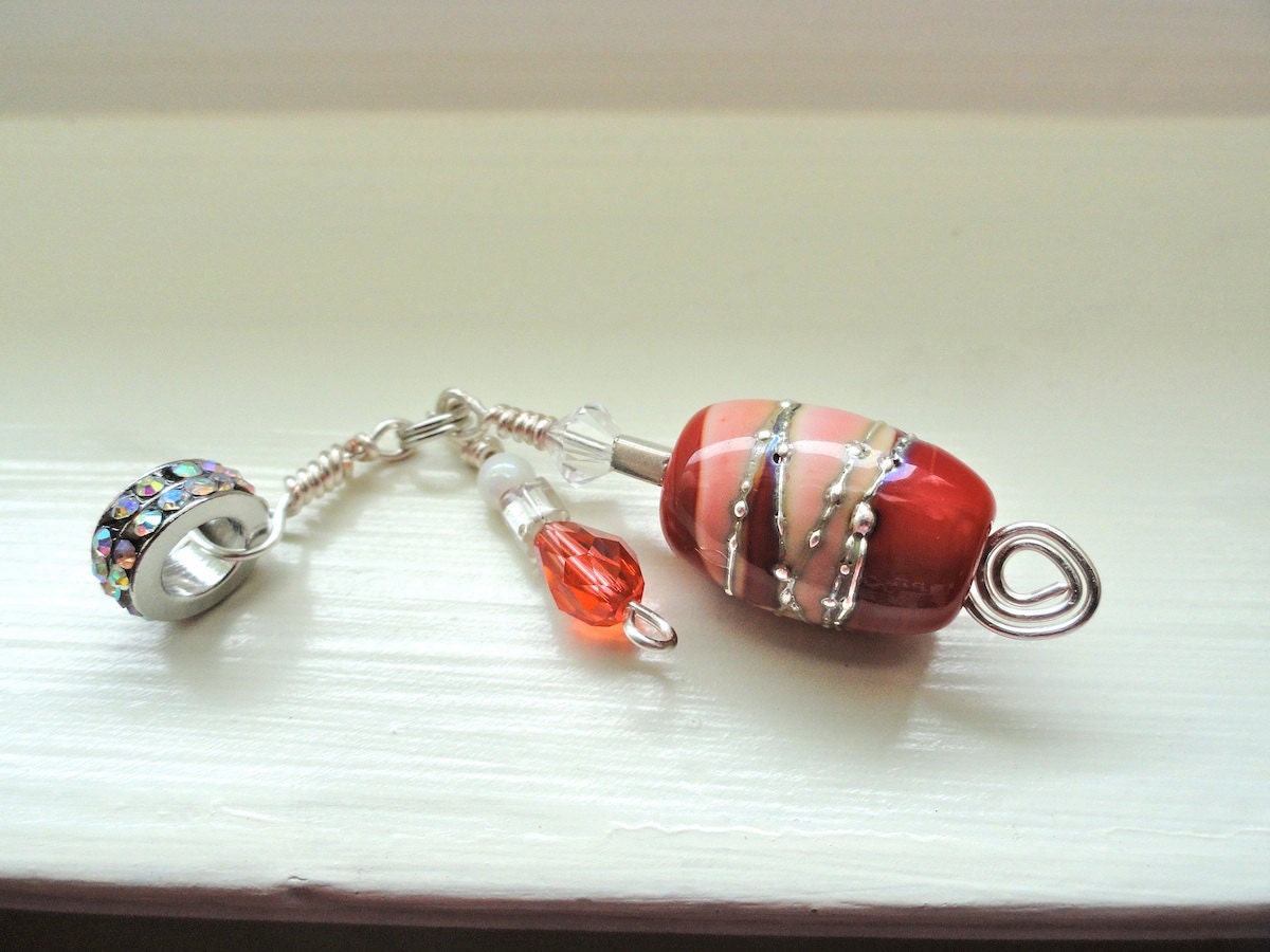 Pendant Cherry Rose Persimmon Focal Bead Wire Wrapped