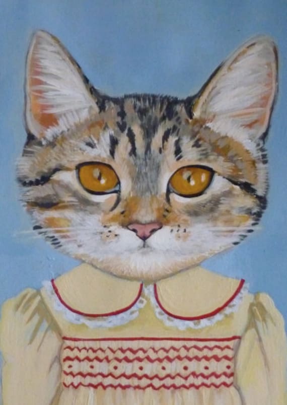 Framed Fine Art Print- "Margaret" - A Cat in Clothes -Fine Art Giclee Print From Painting by Heather Mattoon
