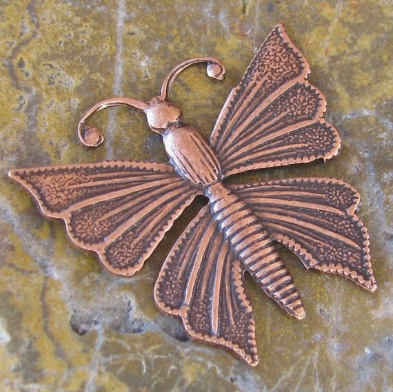 Sale - 2 New Antiqued Copper Brass Butterfly Metal Stampings Jewelry Finding Embellishment CO039
