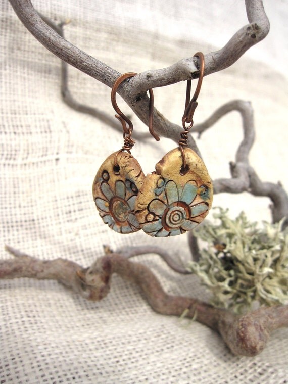 READY TO SHIP Free Formed Ceramic Earrings with Daisy Design