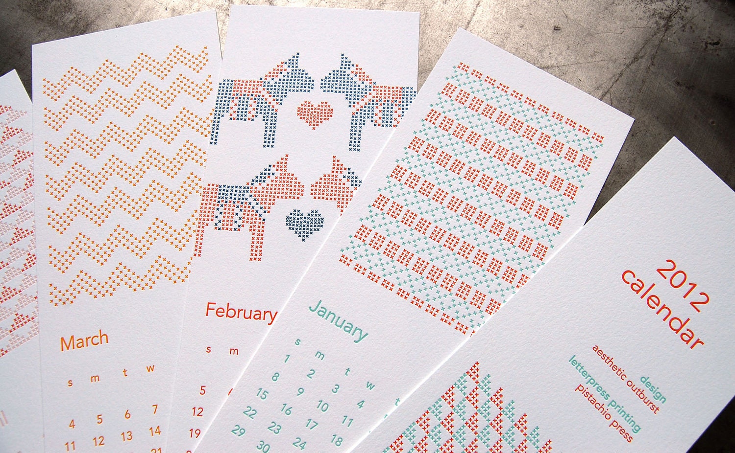 letterpress cross stitch calendar