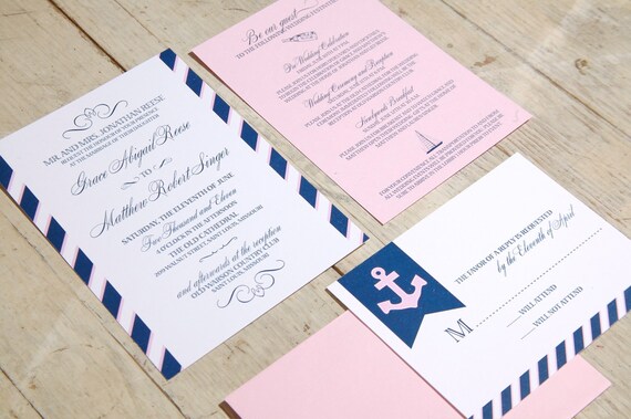 Anchor Collection Wedding Invitation Navy Pink and White by Flair 