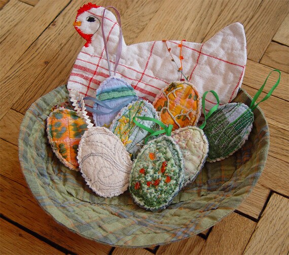 Handmade textile hen ornament - autumn