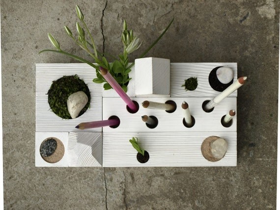 desk organizer - desktop Zen Garden - white wood - original design by KarolinFelixDream