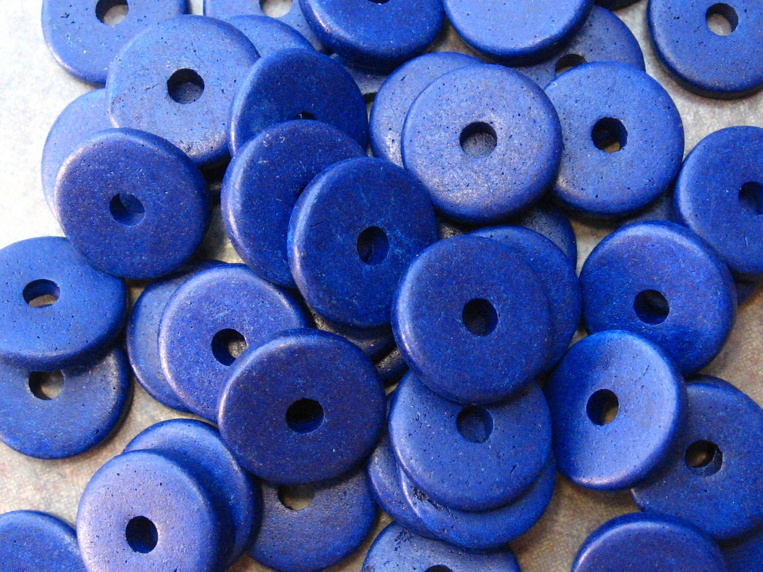 25 Mykonos Greek Ceramic Beads - COBALT BLUE 13mm Round Disk Beads