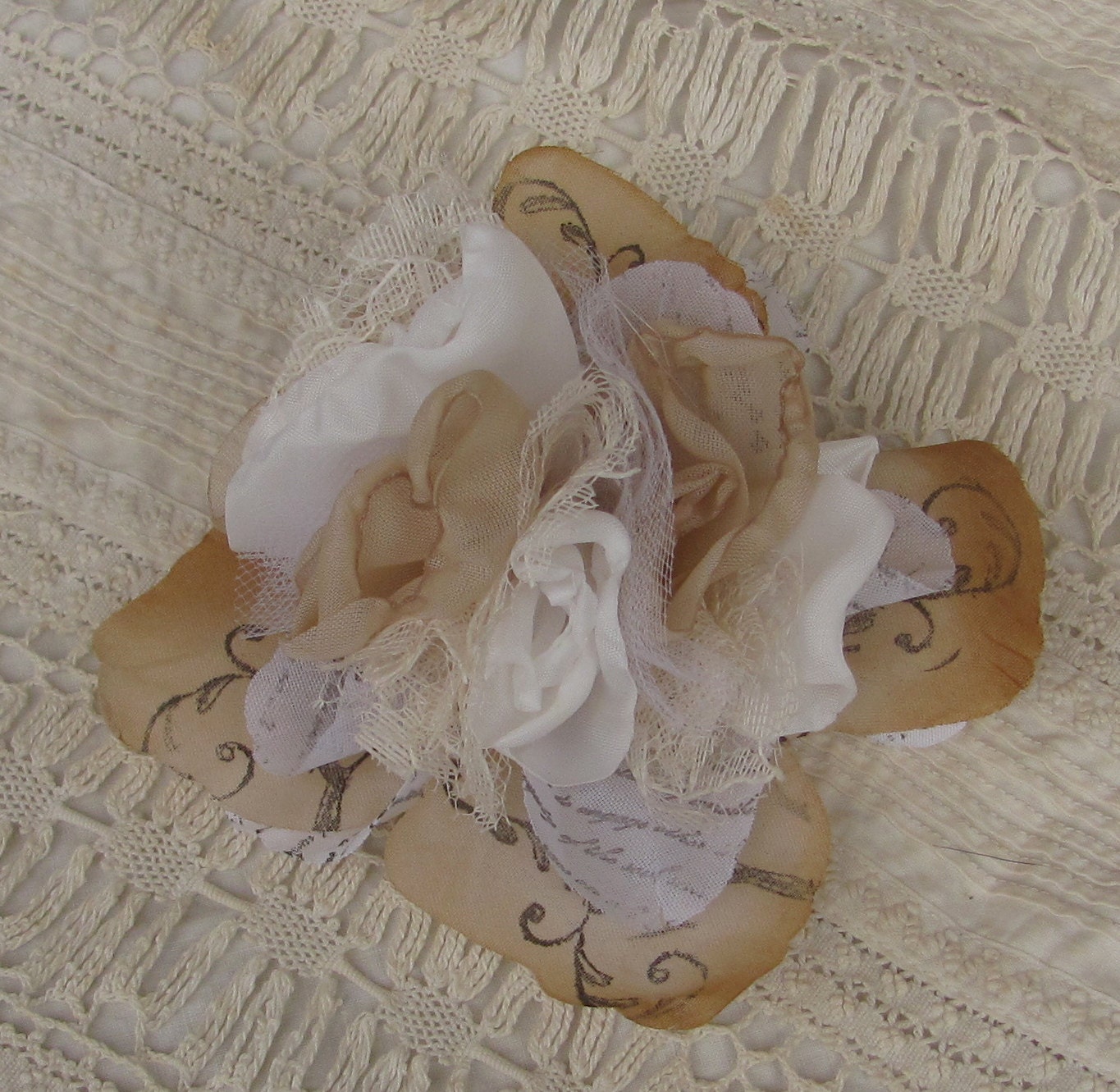 Fabric Hand stamped Flower Place Card Holder Or Decoration  Set of 10 by My Broken Art on Etsy