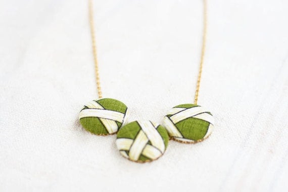 Vintage Lattice Fabric Button Necklace - SweetAuburnStudio Vintage Lattice Fabric Button Necklace - SweetAuburnStudio