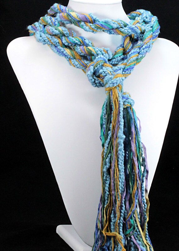 Skinny Scarf - Northern Lights Scarf - Super Long, Vegan, Eco Friendly - Blue