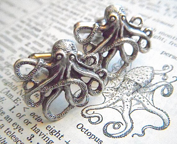 Men's Cufflinks Octopus Cuff Links Silver Plated Originals By Cosmic Firefly Popular Men's Accessories & Gifts