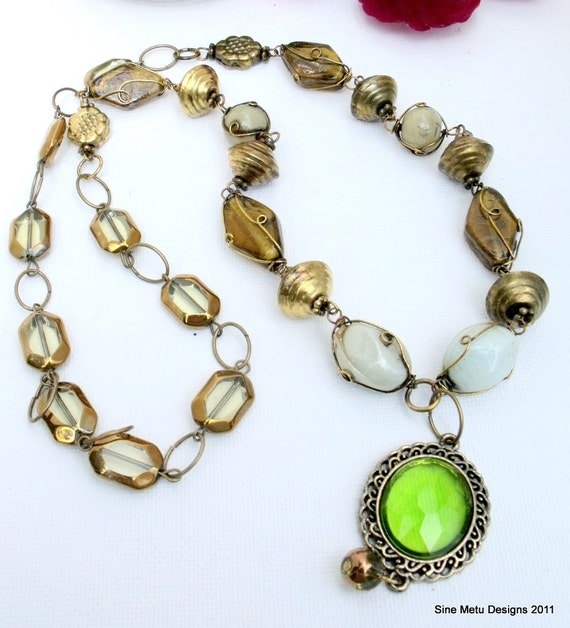 Bohemian Stone & Glass pendant necklace