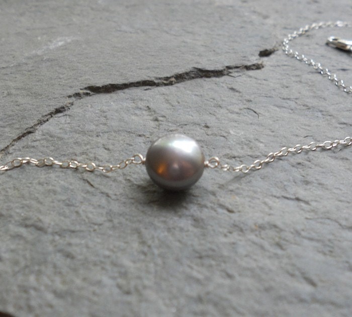 Simple Gray Pearl and Sterling Silver Necklace - 20 dollar necklaces Bridal Bridesmaid Everyday Wear