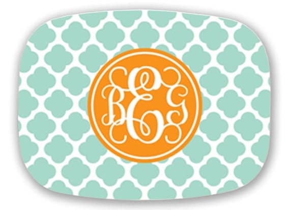 Personalized Melamine Platter-Quatrefoil Monogram with Custom Colors