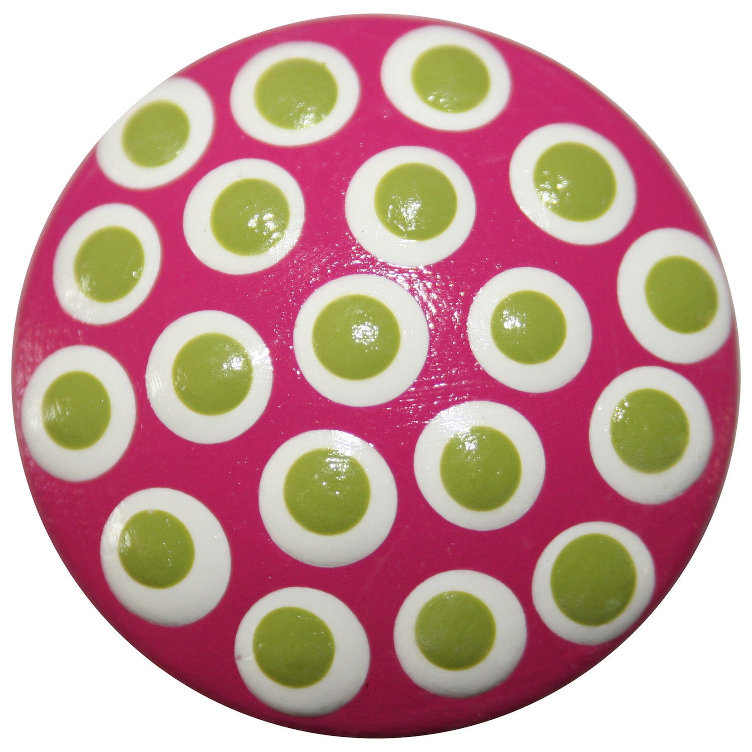 Pink with White and Lime Green Polka Dots Knob-Set of 6