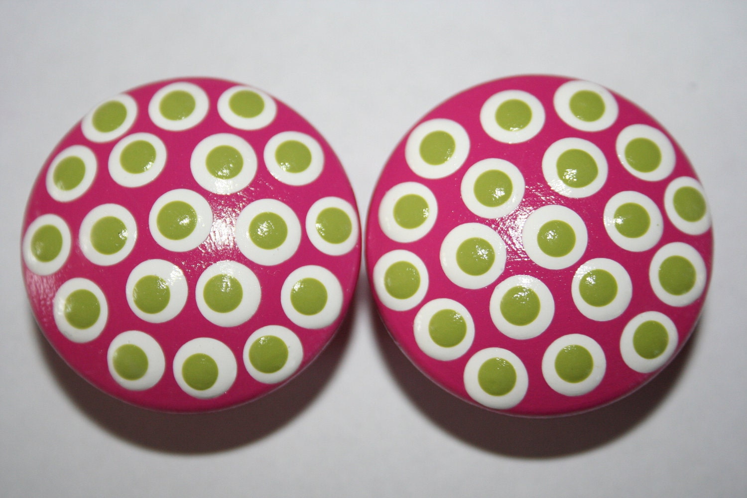 Pink with White and Lime Green Polka Dots Knob-Set of 6