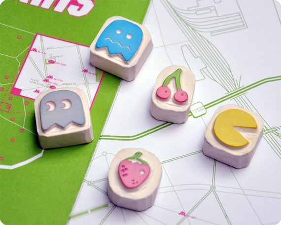 Pacman hand carved stamp set of 5