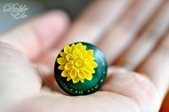 OOAK Vintage Button Ring -12-