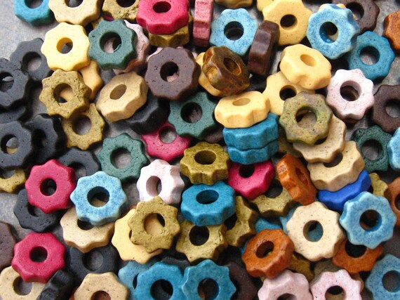 25 EARTHY ASSORTMENT Tiny Gears Greek Ceramic Beads