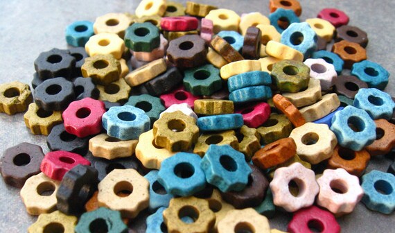 25 EARTHY ASSORTMENT Tiny Gears Greek Ceramic Beads
