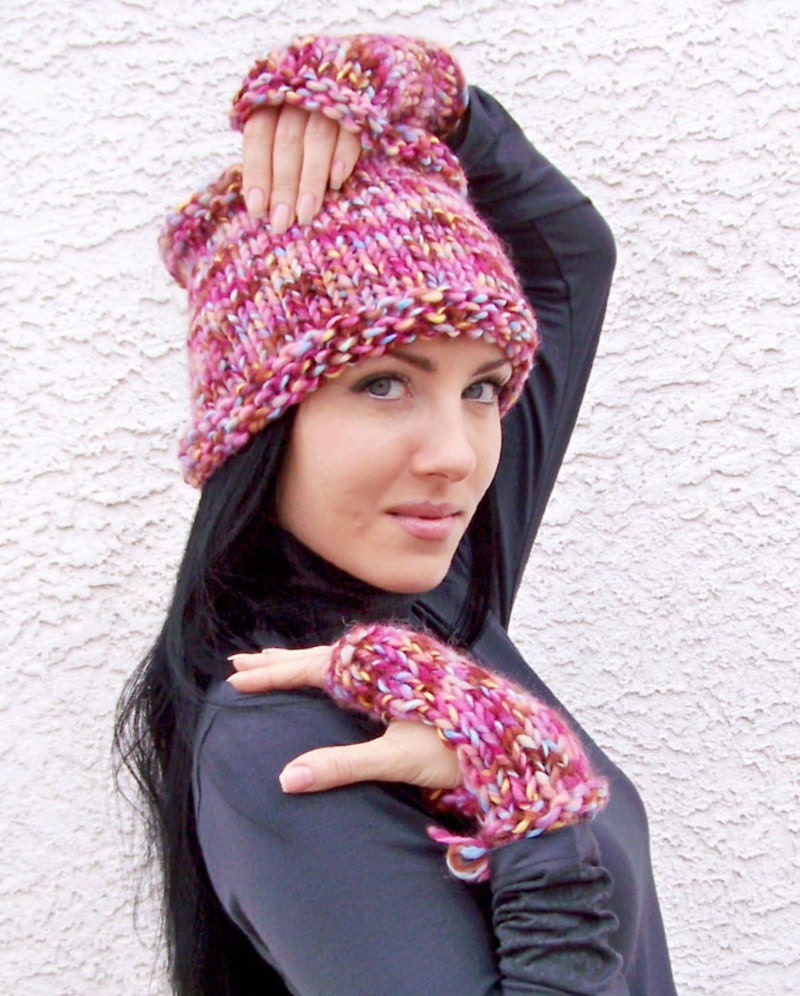 Knitted Cowl Hat Neck Warmer Arm Wrist Warmers Mittens Gloves Knit Wool Pink Berry Grape Blue Brown Yellow White Winter Autumn Fall Fashion