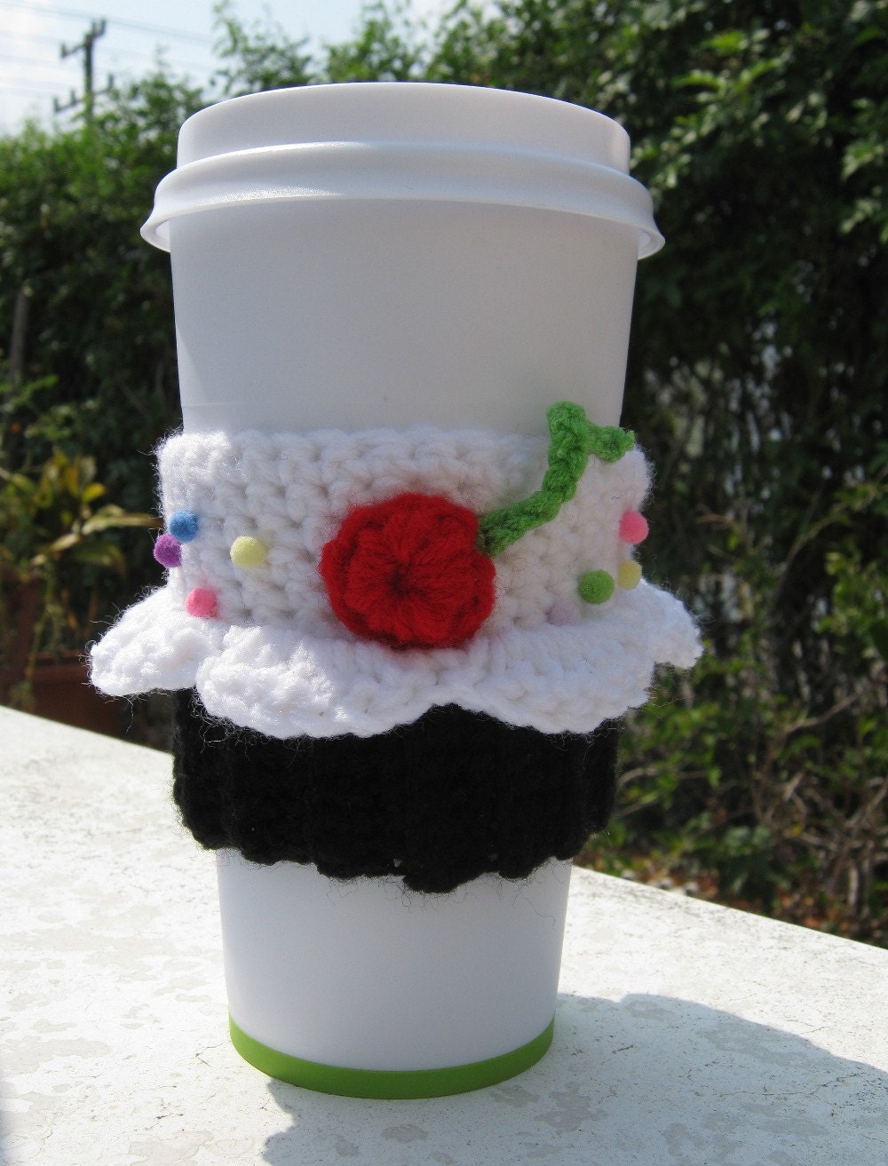 Black and White Cupcake Coffee Cozy WITH Coffee Cup by PinkFrog4U from etsy.com