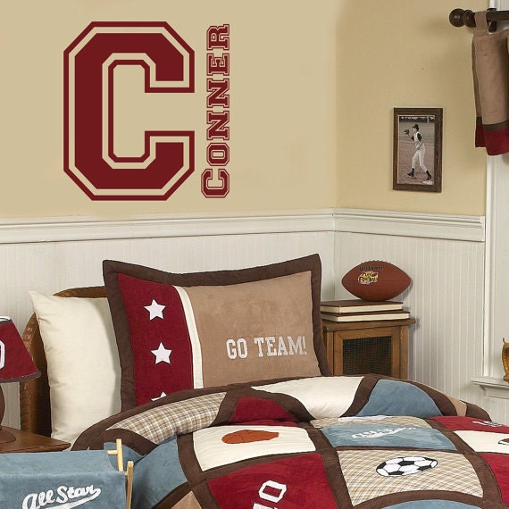 Varsity Initial and Name Teen Boy Nursery Wall Decal Home Bedroom Decor