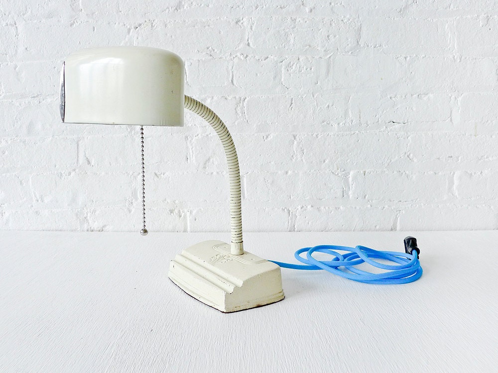 Vintage Retro Gooseneck Desk Lamp w/ Turquoise Color Cord