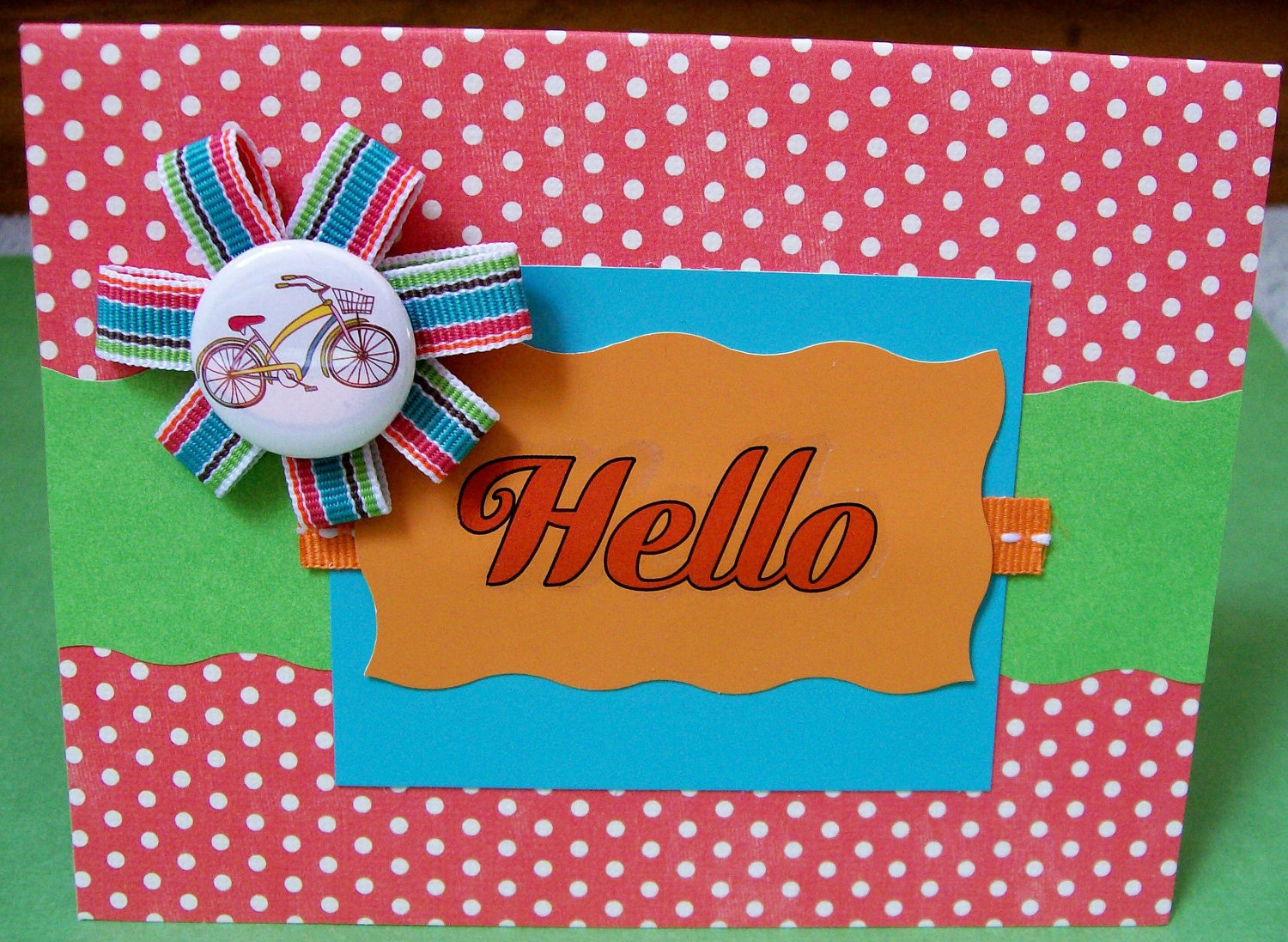 Hello Bicycle Greeting Card with Ribbon Flower
