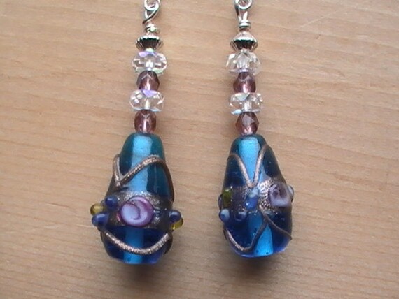 Turquoise Blue Venetian Wedding Cake Earrings Sterling Handmade