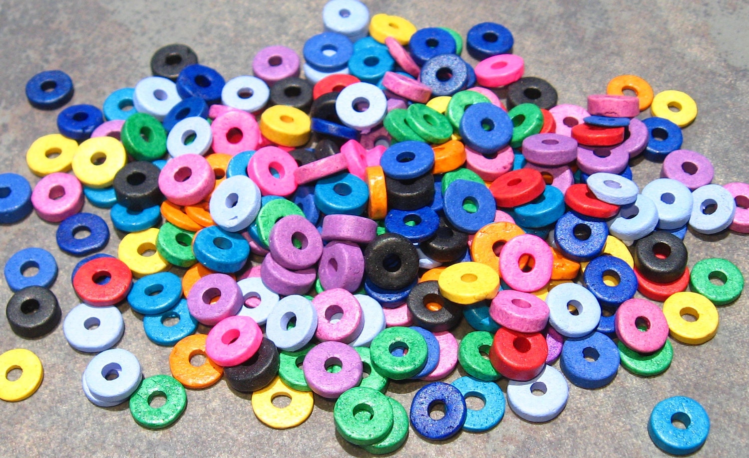 50 BRIGHT ASSORTMENT Mykonos Greek Ceramic Beads 6mm Large Holed Round Washers
