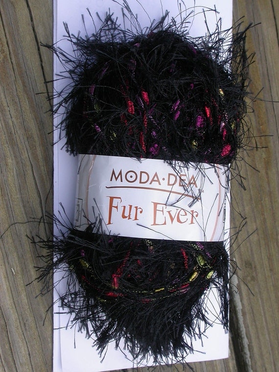 Novelty Yarn, Moda Dea Fur Ever, eyelash and ladder ribbon,  lot of 2 skeins black, bulky
