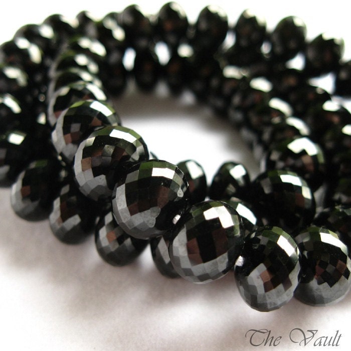 2 (1 pair) Black Spinel 8-8.5mm precision faceted rondelles