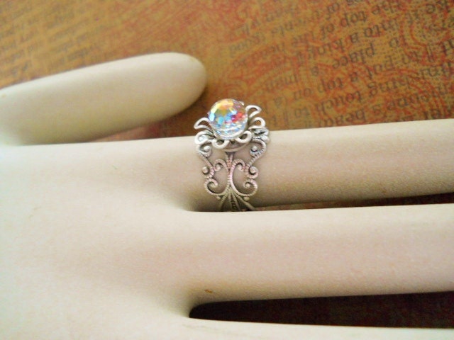 Aurora Borealis Crystal Adjustable Ring