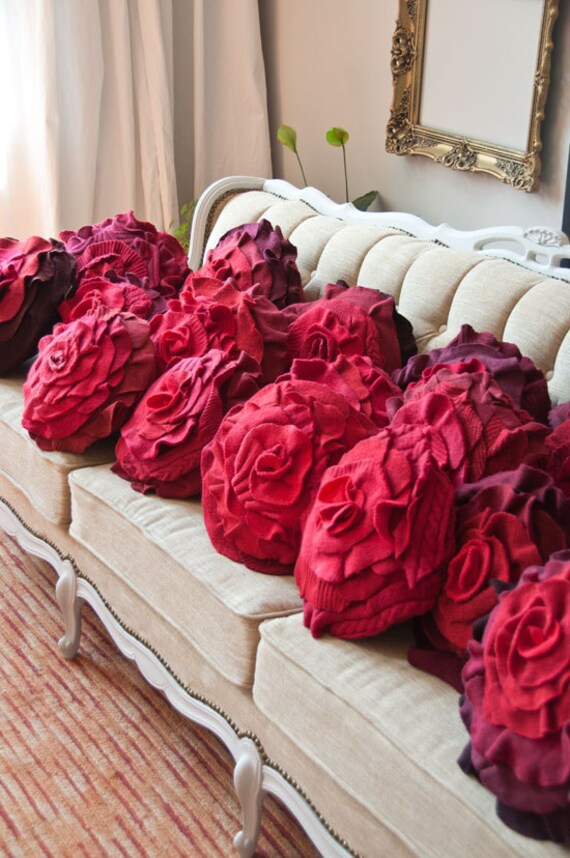 Red Ombre Ruffle Rose Pillow - Medium